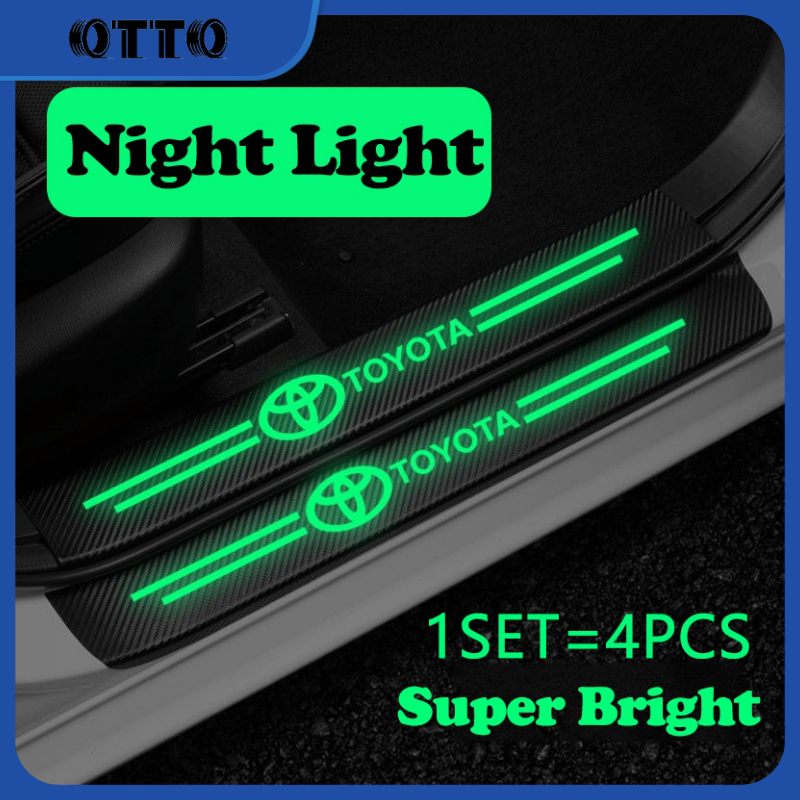 1/4/5pcs Bercahaya Strip Sill Plate Mobil Carbon Guard Pelindung Pijakan Injakan Kaki Pintu Mobil Set Luminous Strip Pelindung Sticker Mobil