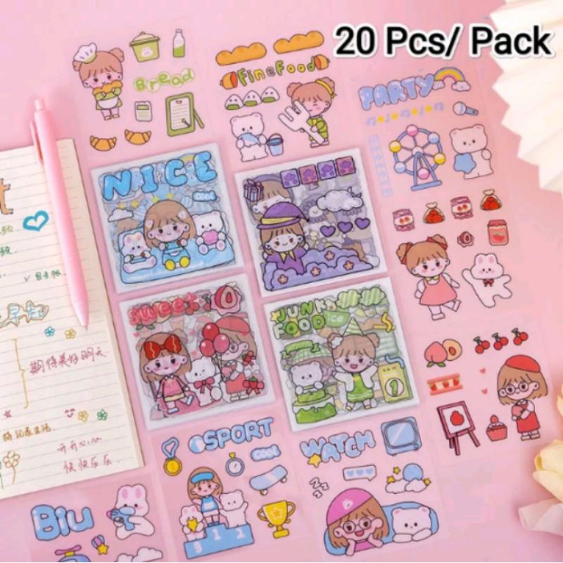 Jual Ghaniy 20 Lembar Sticker Aesthetic Kartun Korea Case Scrapbook