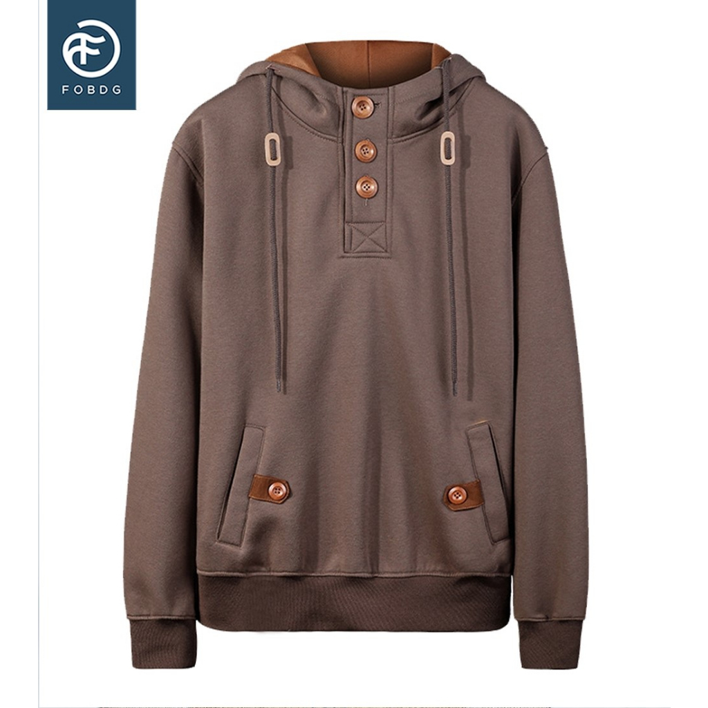 Jual Jaket Hoodie XXD Fobdg Warna Coklat Polos Bahan Cotton Fleece