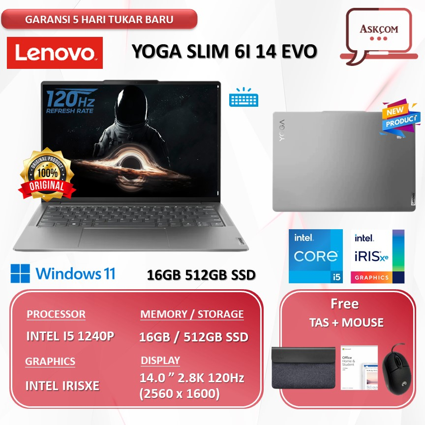 Lenovo Yoga Slim 6i 14-inch EVO/i5-1240P/16GB/512GB SSD Laptop - Storm Grey