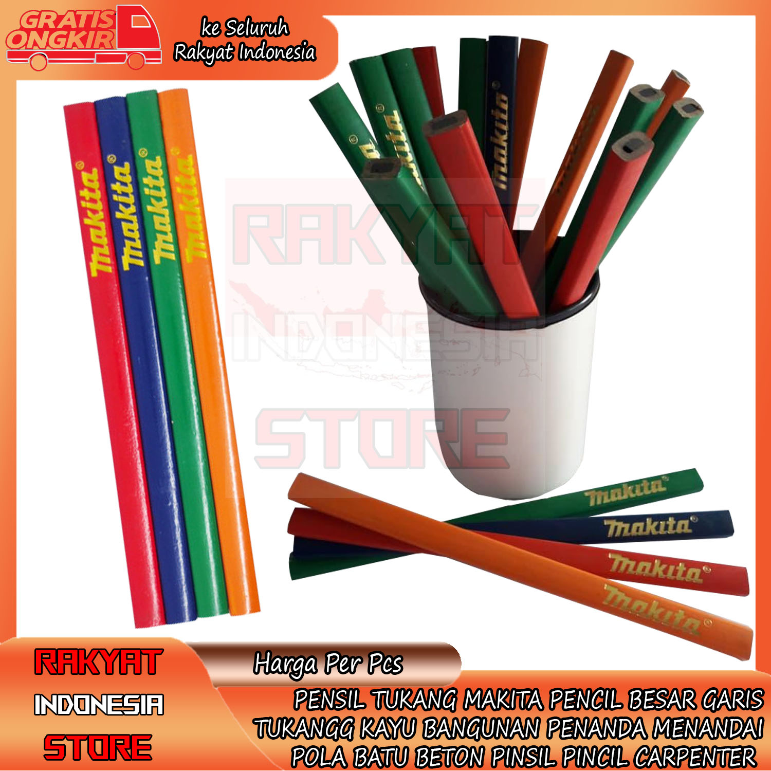 Jual Pensil Tukang Makita Pencil Besar Garis Hitam Itam Tukangg Kayu