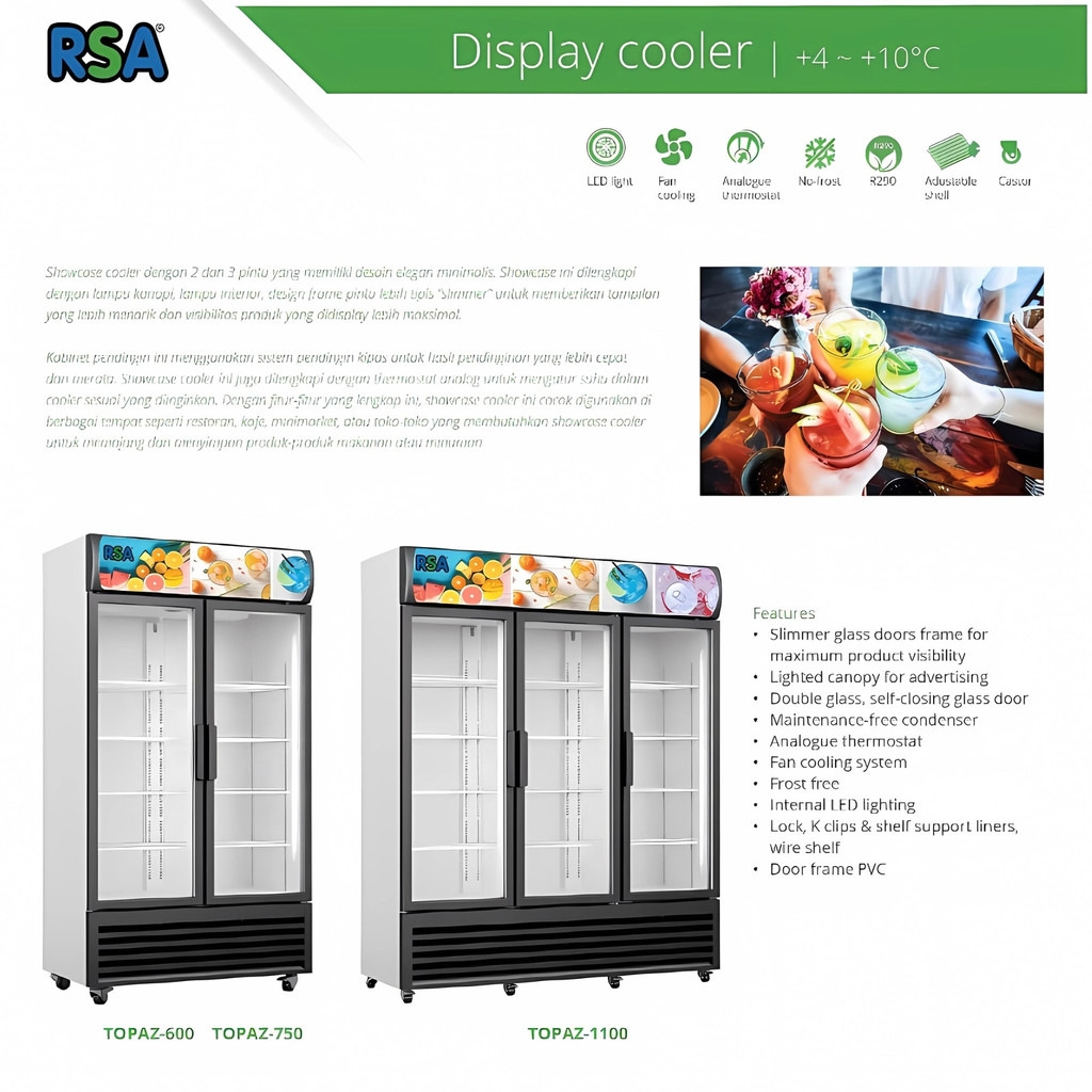 Jual RSA Showcase Topaz-600 (2 Door - 568L) | Display Cooler Topaz600 ...