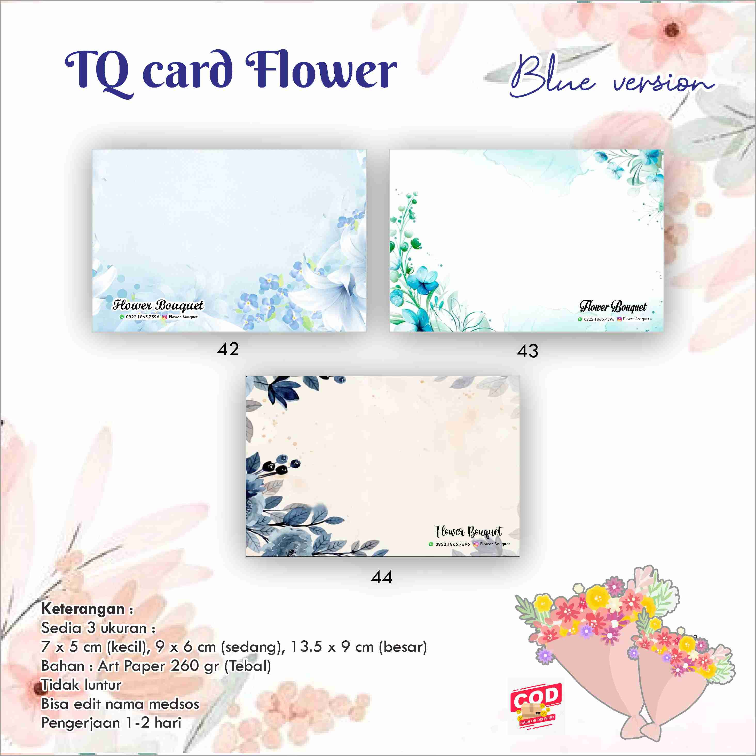 Jual [40 pcs] TQ Card Flower / Bunga / Buket / Thank You Card / Kartu ...