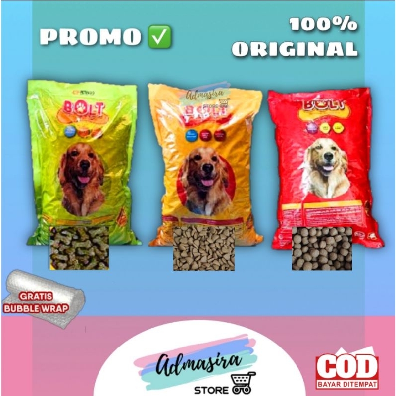 Jual Makanan Anjing BOLT DOG 1kg Beef Dog food Bolt segitiga Bulat
