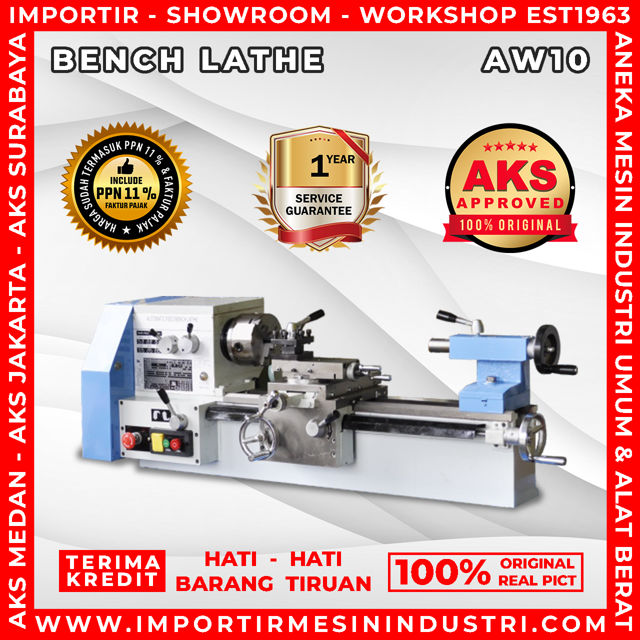 Jual MESIN BUBUT BESI BENCH LATHE PANJANG ORIGINAL TERBAIK - AW10 K2 ...