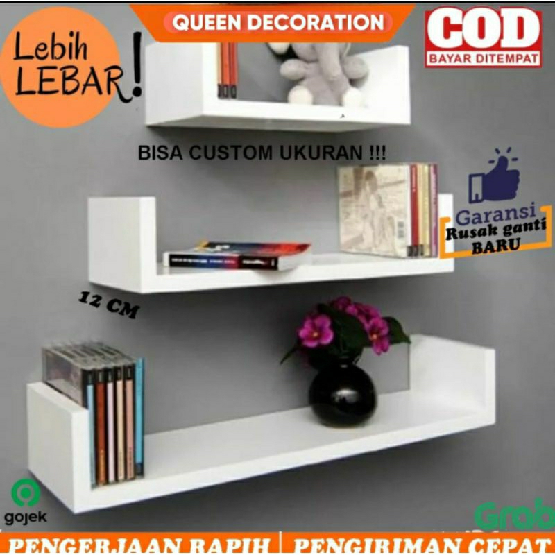 RAK DINDING MINIMALIS bentuk U TEMPEL BUKU DEKORRASI SERBAGUNA HIASAN SUSUN KAYU