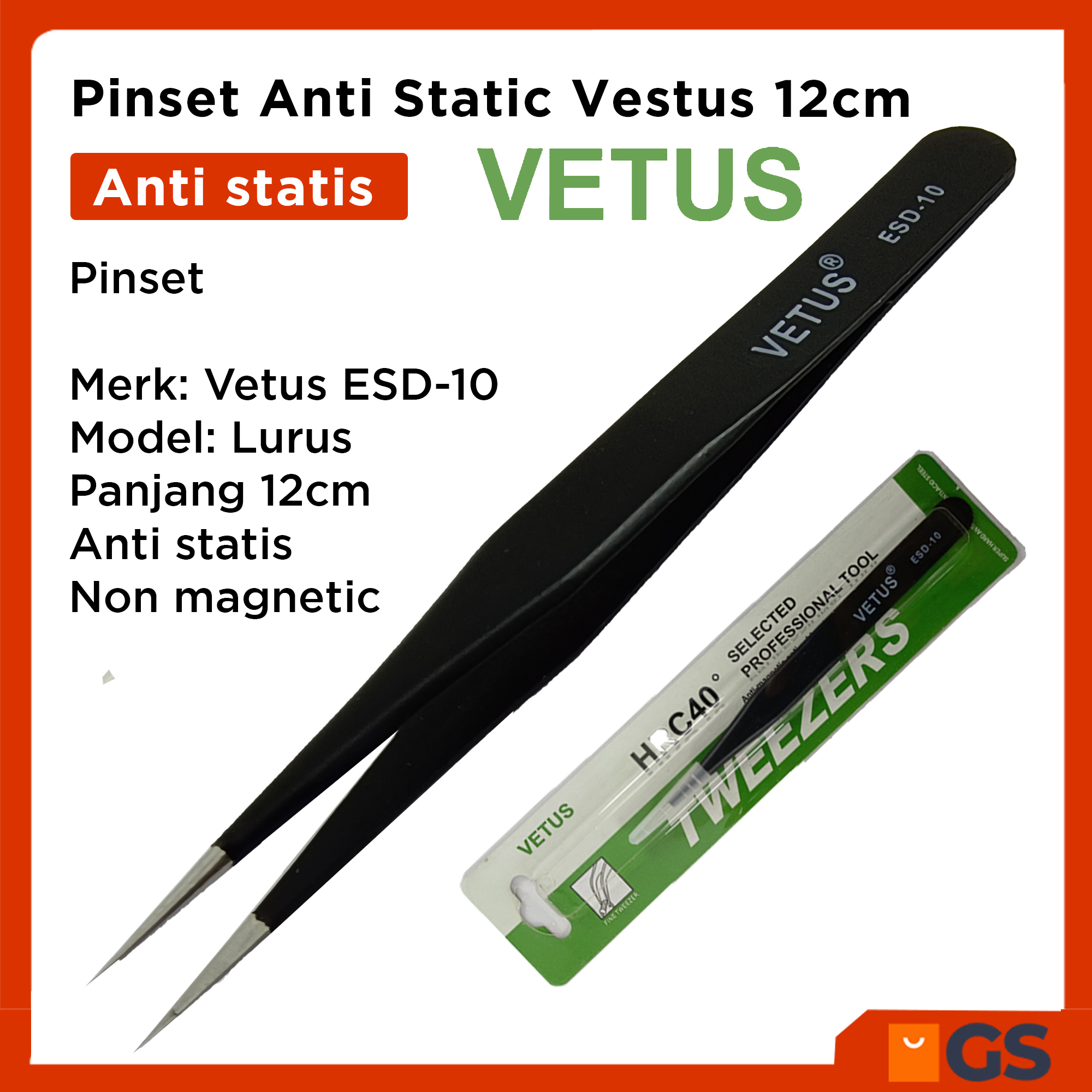 Jual Pinset Anti Static Vetus 12cm Pencapit Lurus 12 cm Tweezer ESD10 ...