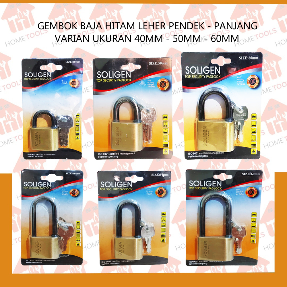 Jual Gembok Baja Hitam Pendek Panjang Merk Soligen Varian Ukuran Mm Mm Mm