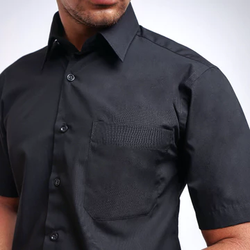 BOSS Kemeja Polos Pria Lengan Pendek Regular Fit Hitam