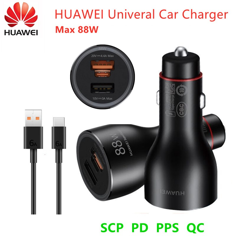 Jual HUAWEI Car Charger 88W SuperCharge 3 Ports + Cable 6A Original