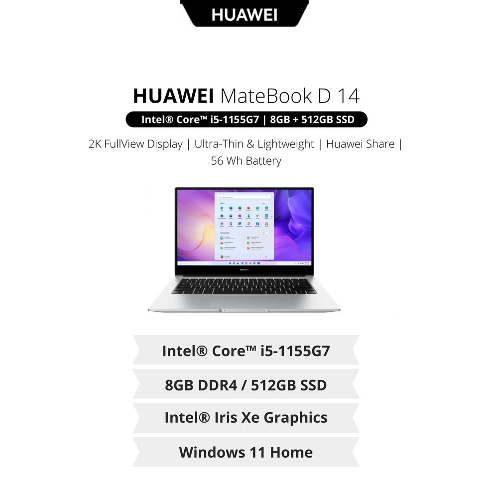 Jual Huawei Matebook D14 I5-1155G7 Ram 8GB Ssd 512GB 14" FHD IPS ...