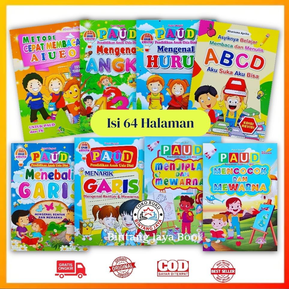 Jual Buku Materi Paud 64 Halaman Metode Cepat Membaca Aiueo Abcd Mengenal Huruf Angka 6648