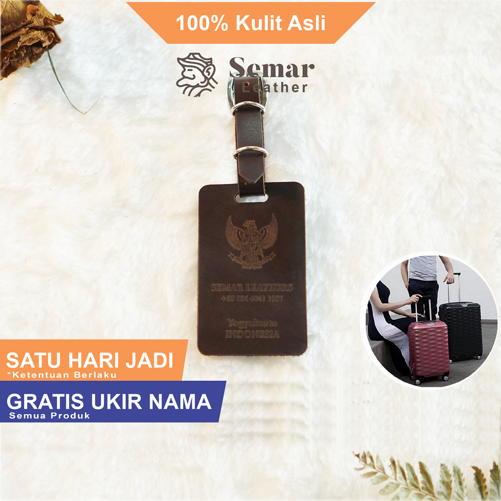 Jual Penanda Koper Luggage Tag Gantungan Koper Custom Nama Kulit Asli