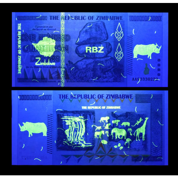 Set Of 10 Zimbabwe 100 Trillion Dollars Silver Banknote NON - Foto 4