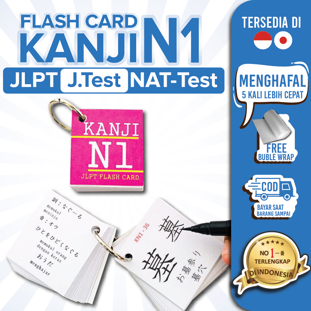 Jual Flashcard KANJI JLPT N1 / NATTest /J.Test Kamus Belajar dan Menghafal Cepat Bahasa Jepang