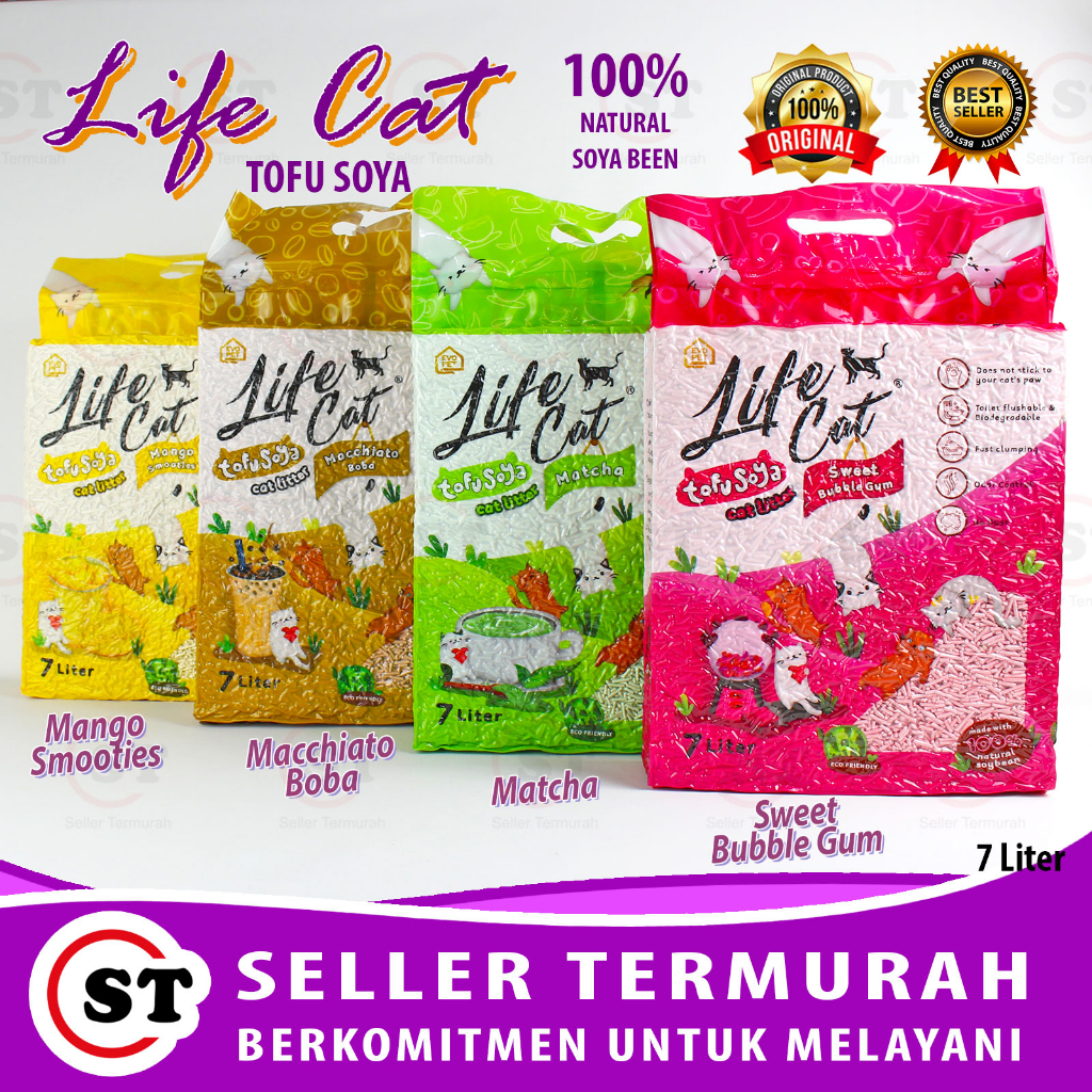 Jual Life Cat Tofu Soya Pasir Kucing Gumpal Wangi 7 Liter Pasir Kucing