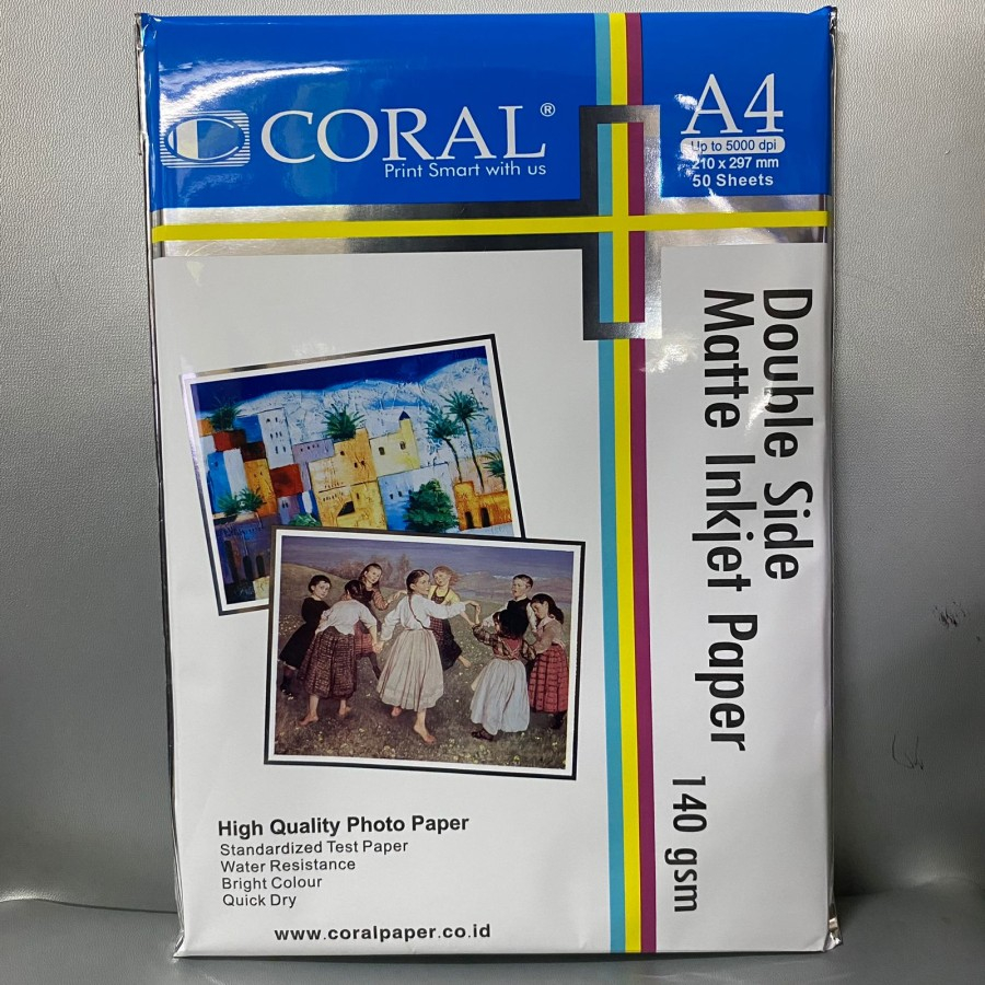 Jual Coral Double Side Matte Inkjet Paper A4 140 Gsm Pack 50 Sheets ...