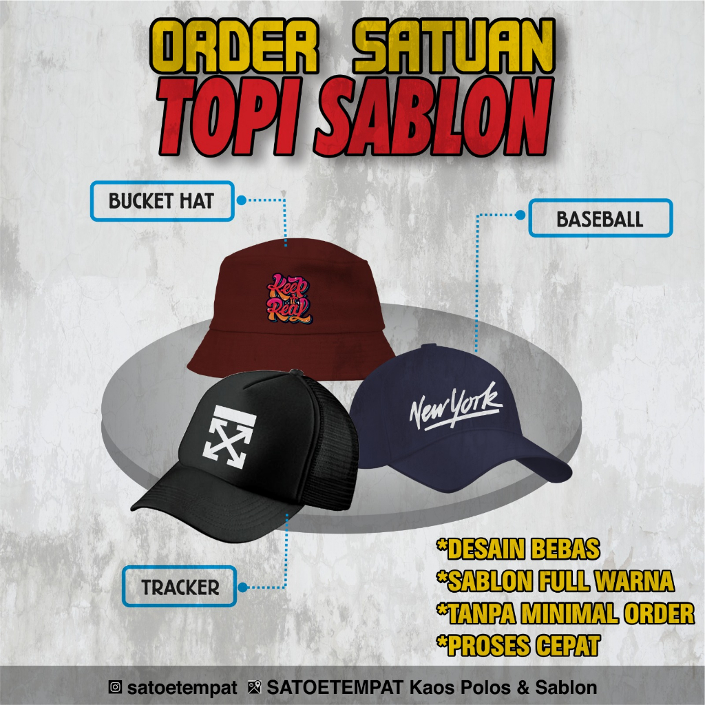 Jual Sablon Custom Satuan Topi Baseball Bucket Hat Topi Jaring Tracker ...