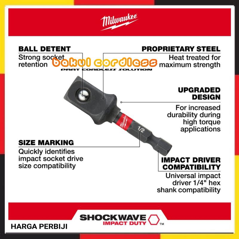 Jual Impact socket adapter milwaukee 1/2 inch. Panjang 2 inch (BIJIAN ...