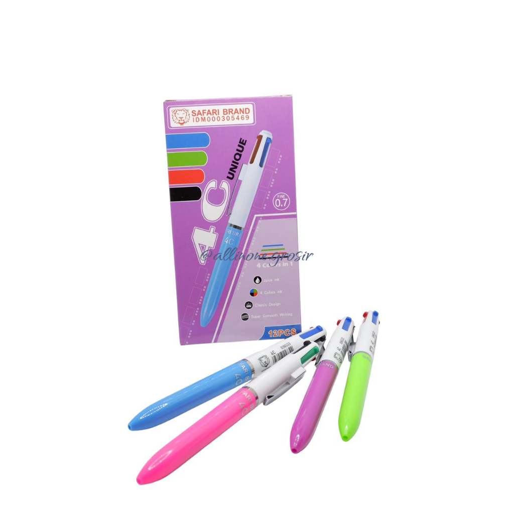 Jual (12pcs) Ballpoint Pen Pulpen 4 warna Dalam Satu Pulpen Safari 4C ...
