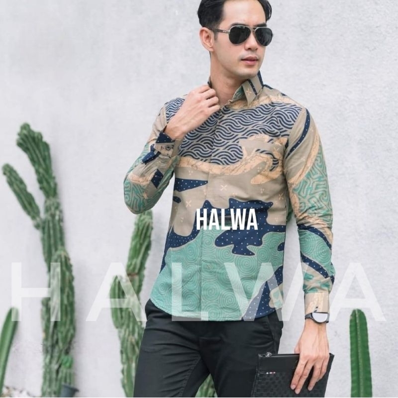 Jual Batik pria sage green kemeja batik lengan panjang hijau | Shopee