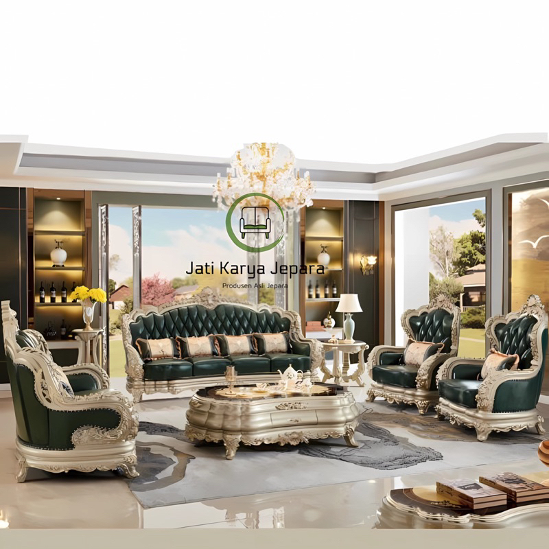 Jual Kursi Tamu Sofa Luxury Set Rumah Keluarga Mewah Kayu Solid Gold