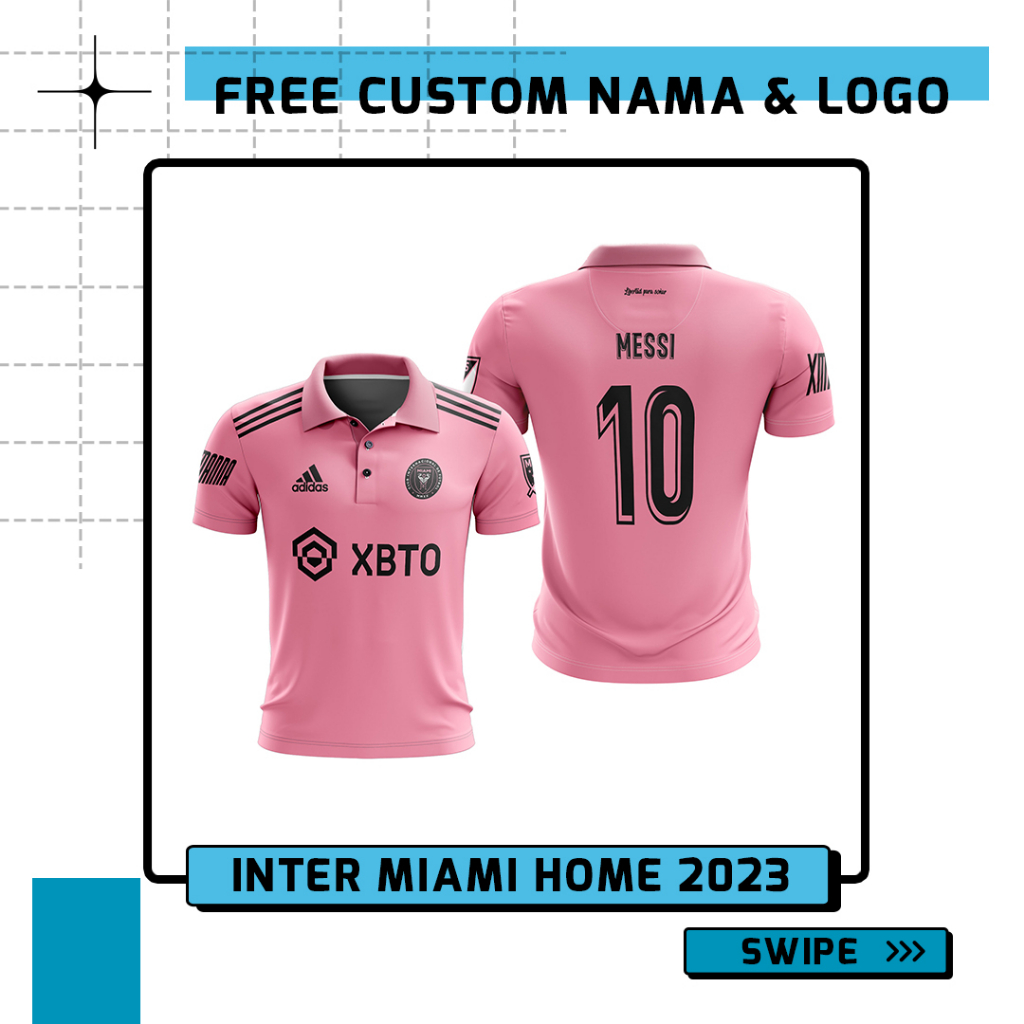 Jual Kaos Polo Wangki Inter Miami Messi Home Pria Dan Wanita Custom Full Printing Free Nama