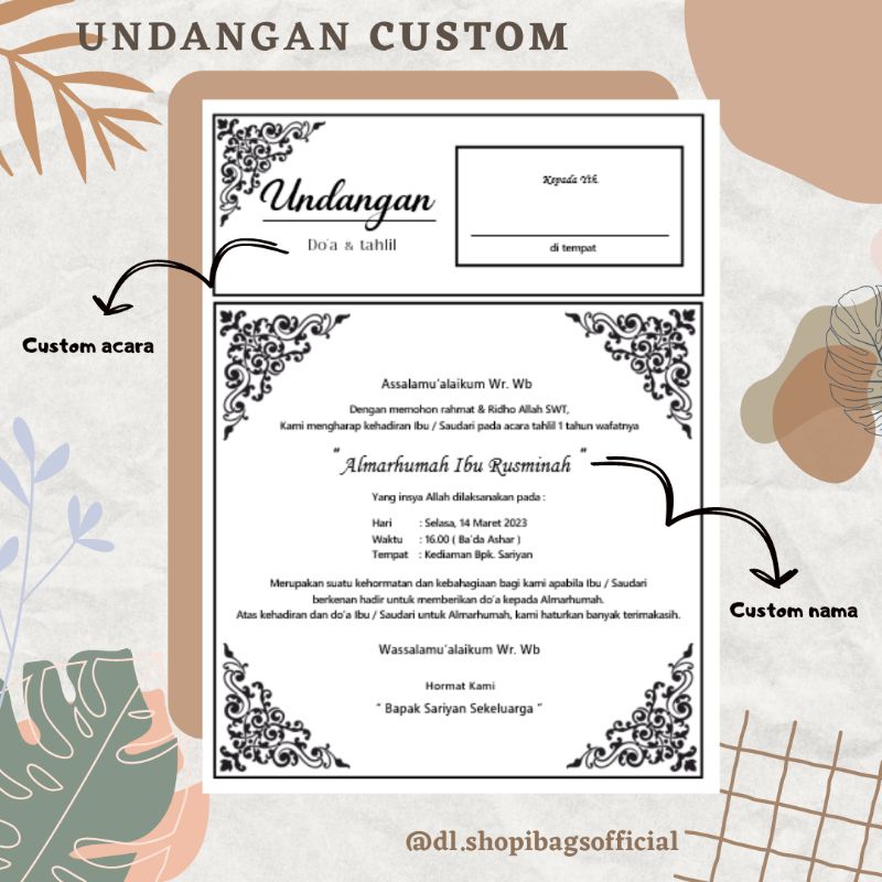 Jual Undangan Tahlil// Walimah / Khitan / Aqiqah Size (A5 & A4 ...