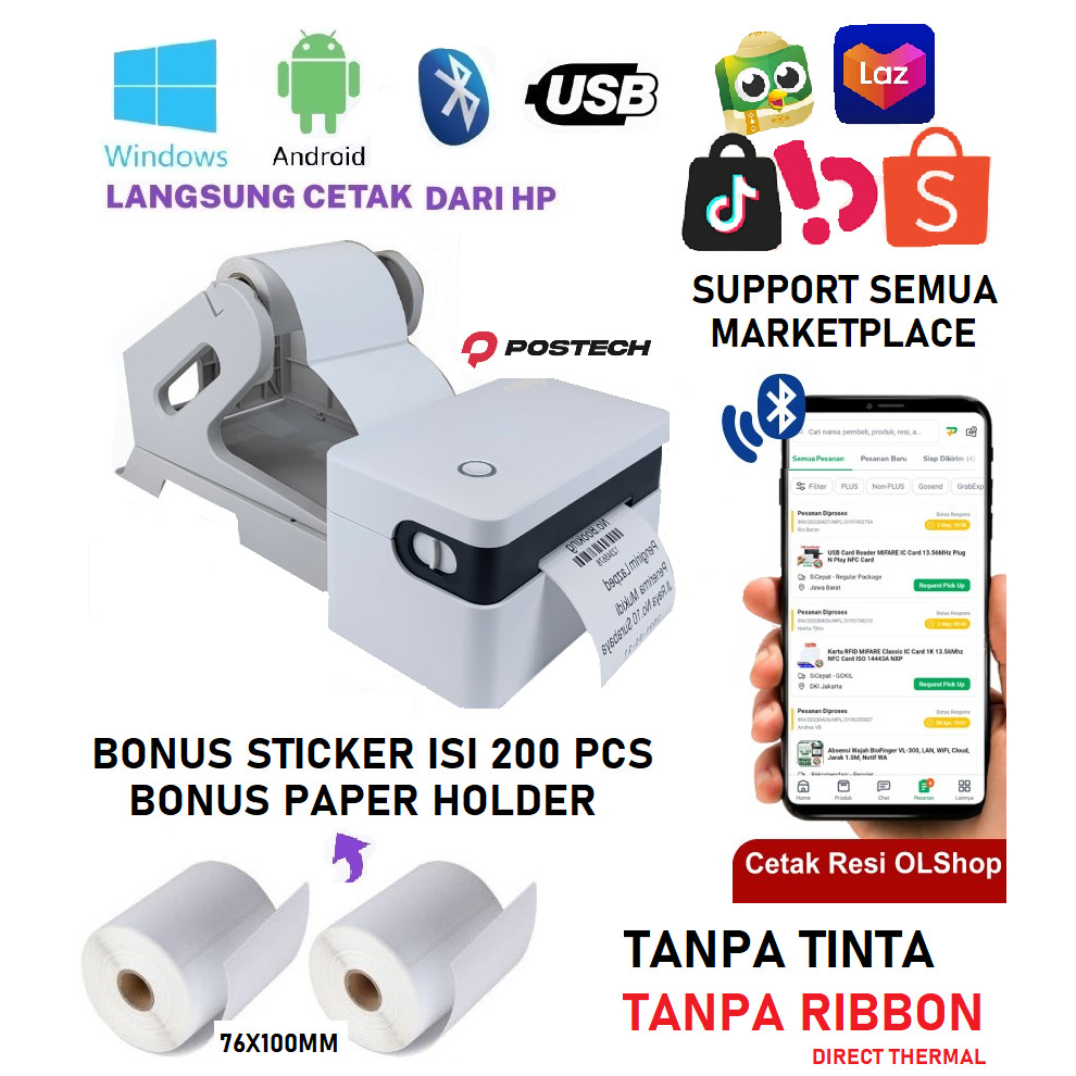 Jual PRINTER BARCODE THERMAL LABEL STIKER ALAMAT USB BLUETOOTH 80MM ...
