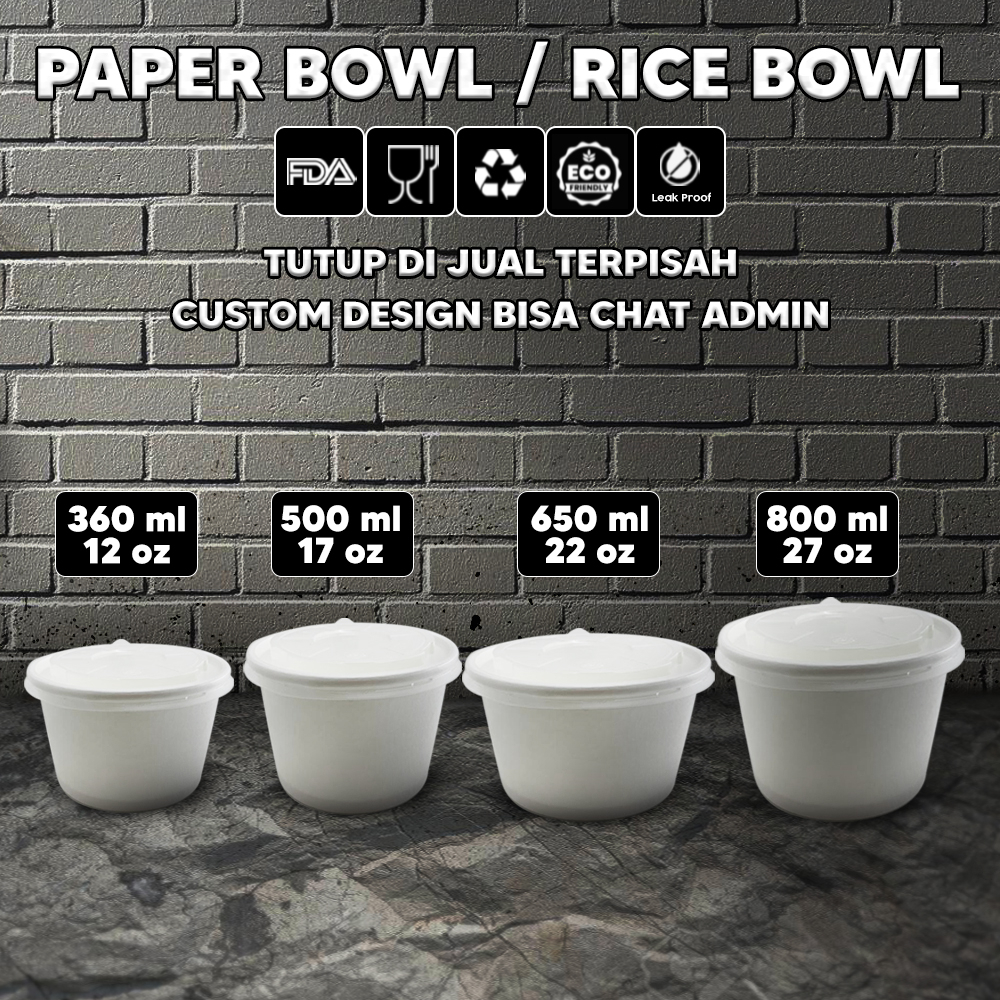 Jual PAPER BOWL MANGKOK KERTAS SEMUA UKURAN DENGAN TUTUP PAPER RICE
