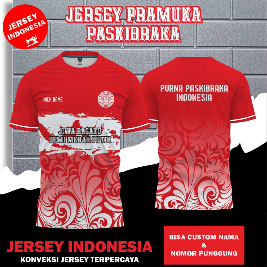 Jual Baju Jersey Pramuka Paskibraka Indonesia Desain Merah Putih Bahan Jersey Dryfit Pilihan