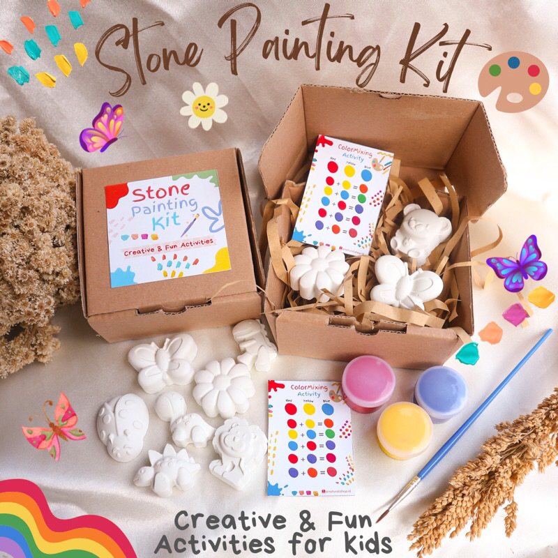 Jual [NEW] Stone Painting Kit Melukis Patung Activity Bingkisan Hampers Kado Ulang Tahun