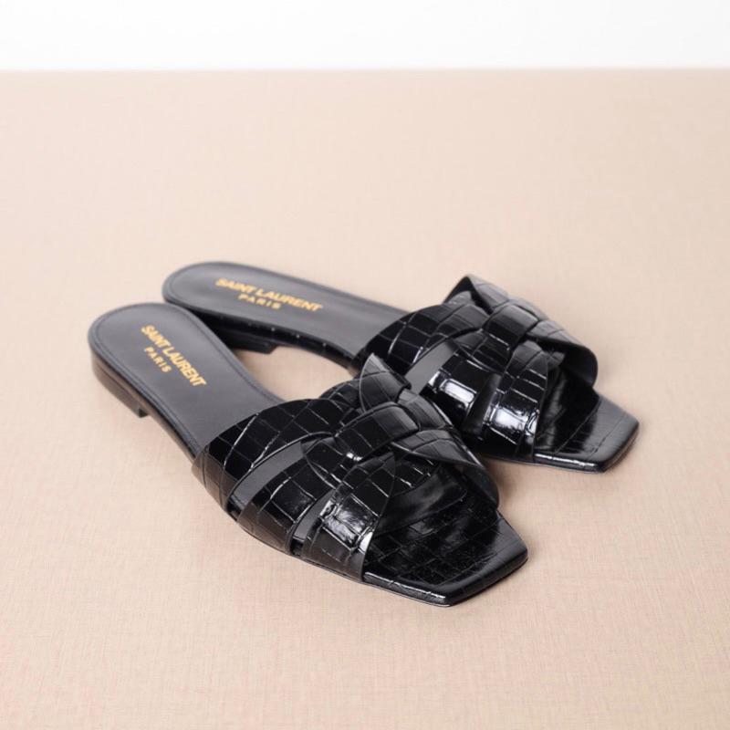 Black ysl slides