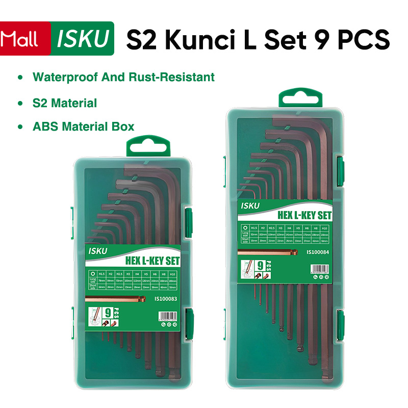 Jual Isku Kunci L 1 Set Kombinasi 9pcs Bahan S2 Hex Key Set Lengkap