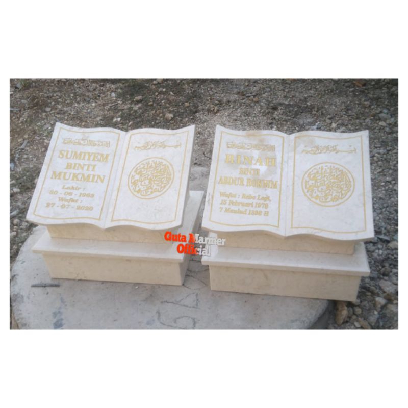 Jual Maesan / Nisan Batu Marmer Putih Model Buku + Tulisan Ukir Rapi ...