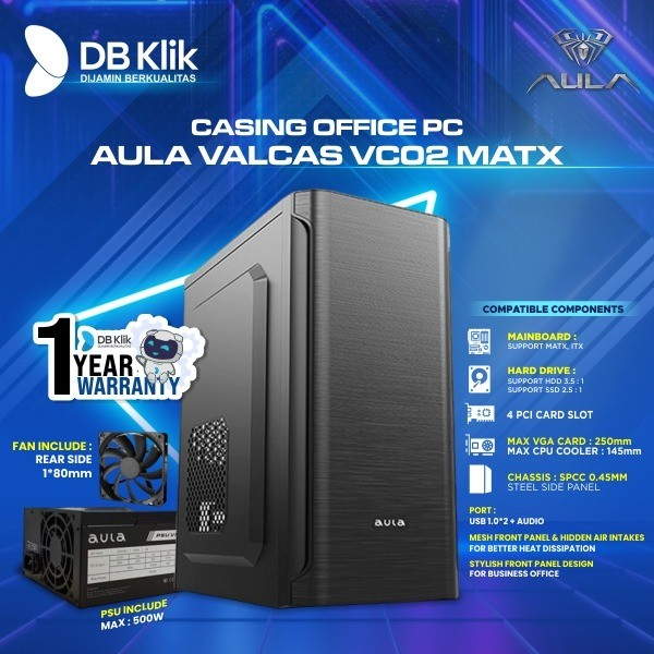 Jual Casing Office PC Aula Valcas VC02 mATX Include PSU 500W + Fan 80cm ...