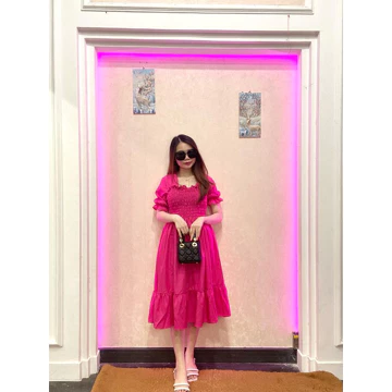 RD FASHION SMOCKED DRESS Gaun Musim Panas Kasual Baru Lengan Pendek Smocked Dress Lipit Bunga