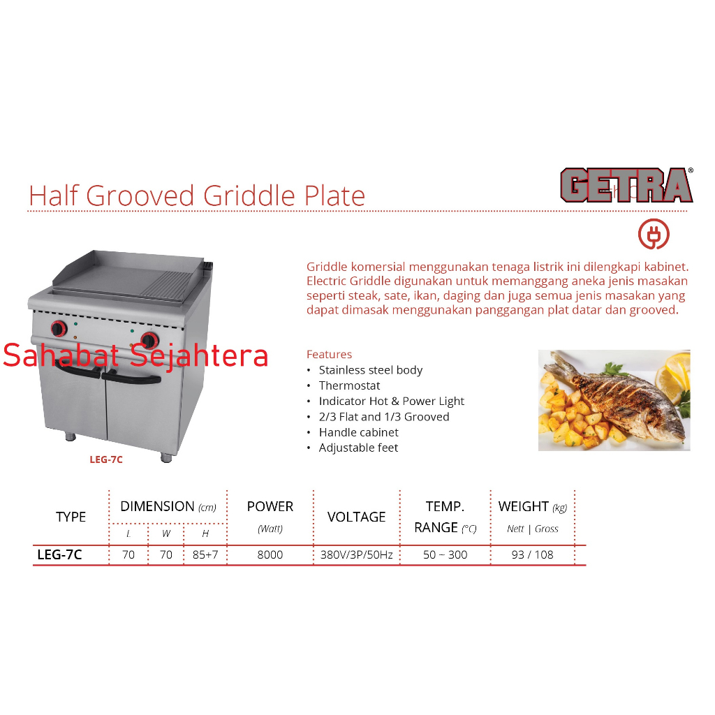 Jual Half Grooved Griddle Plate / Griddle GETRA TIPE LEG-7C | Shopee ...