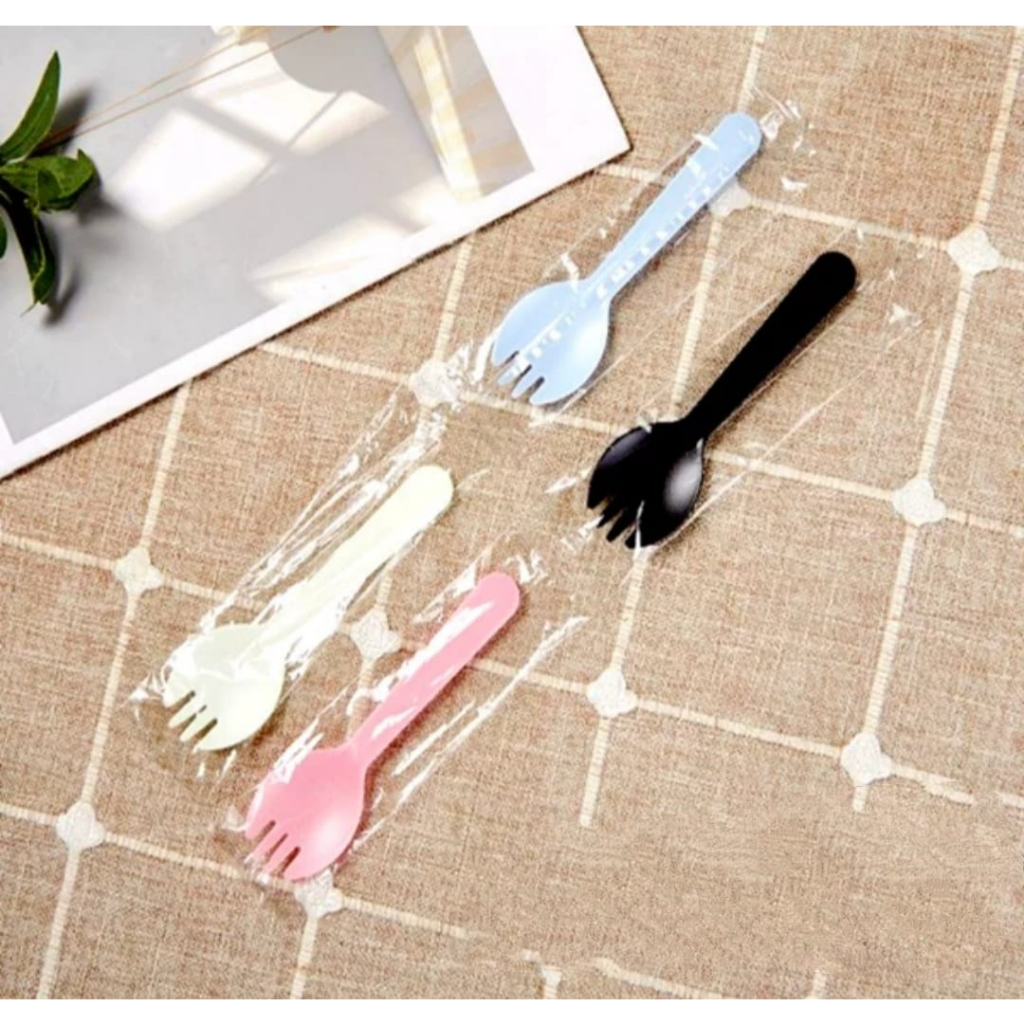 Jual 10 pcs Spork / Sfork / Spoon Fork Plastik Steril / Sendok Garpu 2