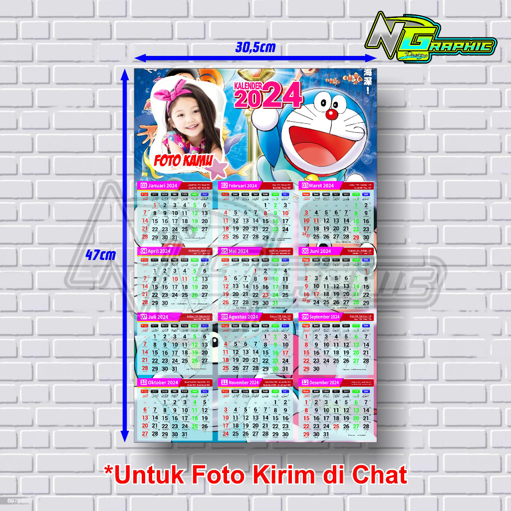 Jual Kalender Aesthetic 2023 And 2024 I Kalender Dinding Tanggalan Motif Doraemon Unicorn Bisa 2069