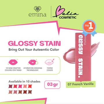 ❤ BELIA ❤ EMINA Glossy Stain 3g Moisturizing Lip Tint Gel Finishing Glossy