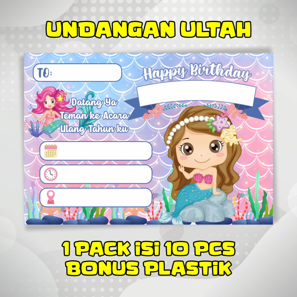Jual Undangan Ultah Tema Mermaid Putri Duyung isi 10pcs | Shopee Indonesia