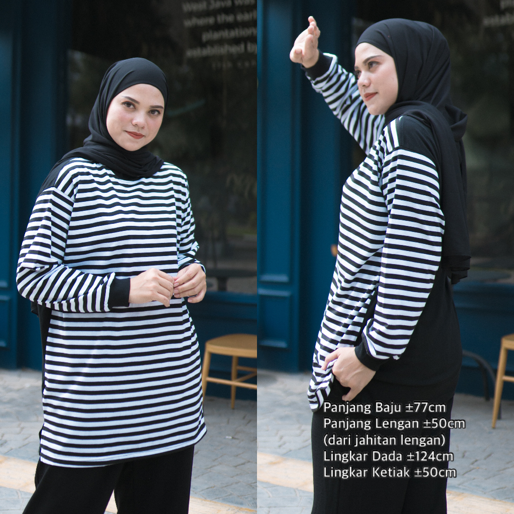 Jual Atasan Wanita Blouse Oversize Alana Stripes Femonritch Hijab And Wudhu Friendly Shopee 5461