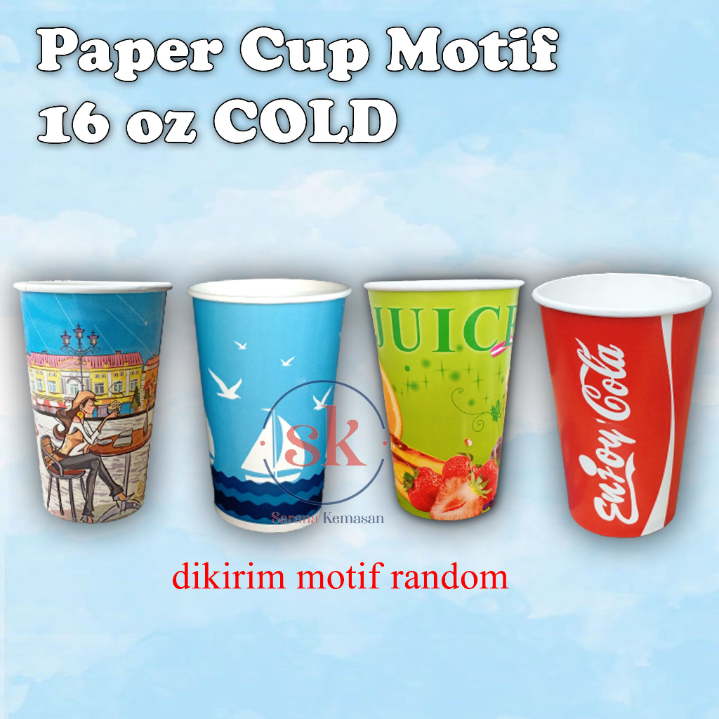 Jual Paper Cup Generik Gelas Kertas Dingin Cold 16 oz MOTIF (HY ...