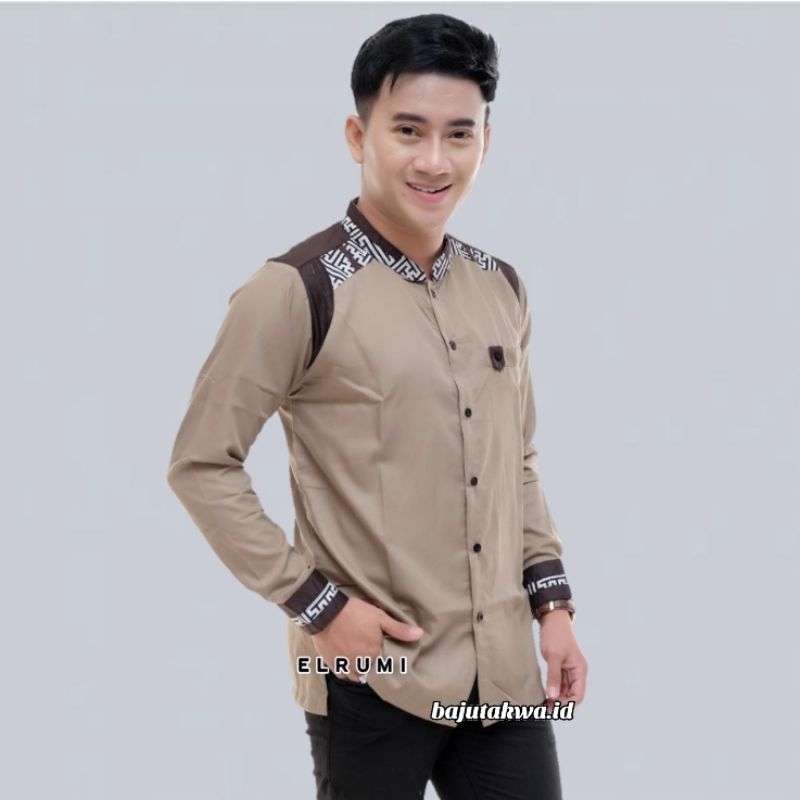 Jual Baju Koko Pria Lengan Panjang Dewasa Polos Kombinasi Terbaru Warna