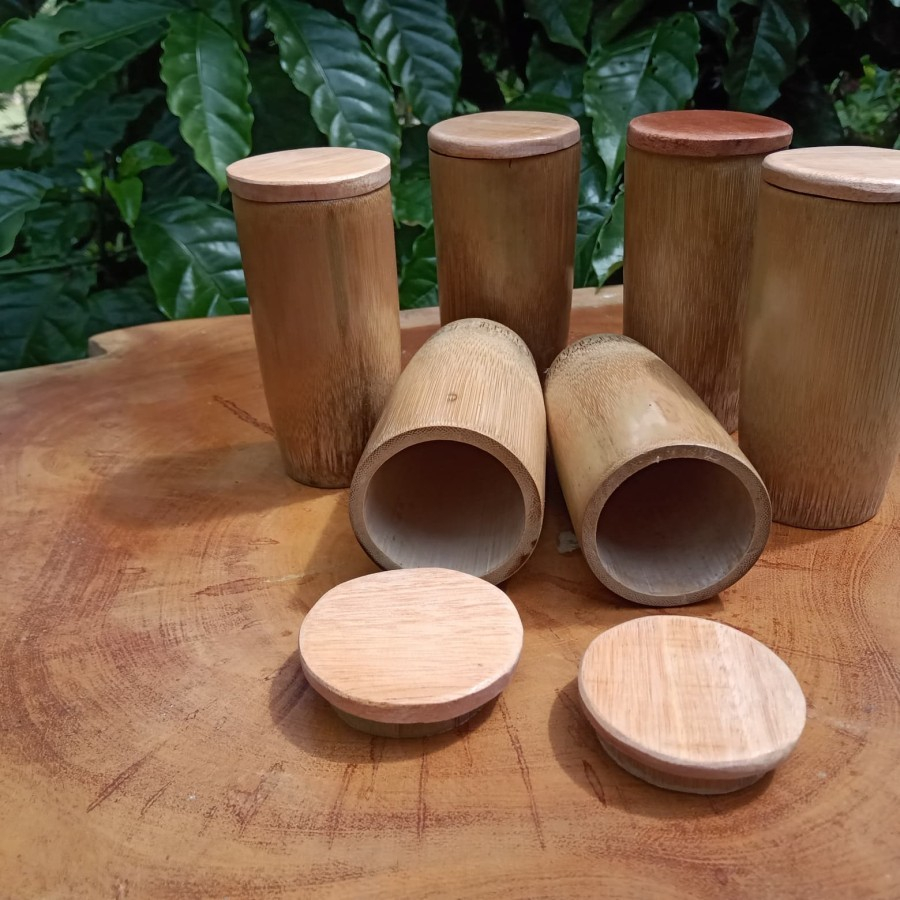 Jual Gelas Bambu Natural Gelas Bambu Asli Cangkr Bambu Tanpa Gagang Plus Tutup Gelas Kayu 7440