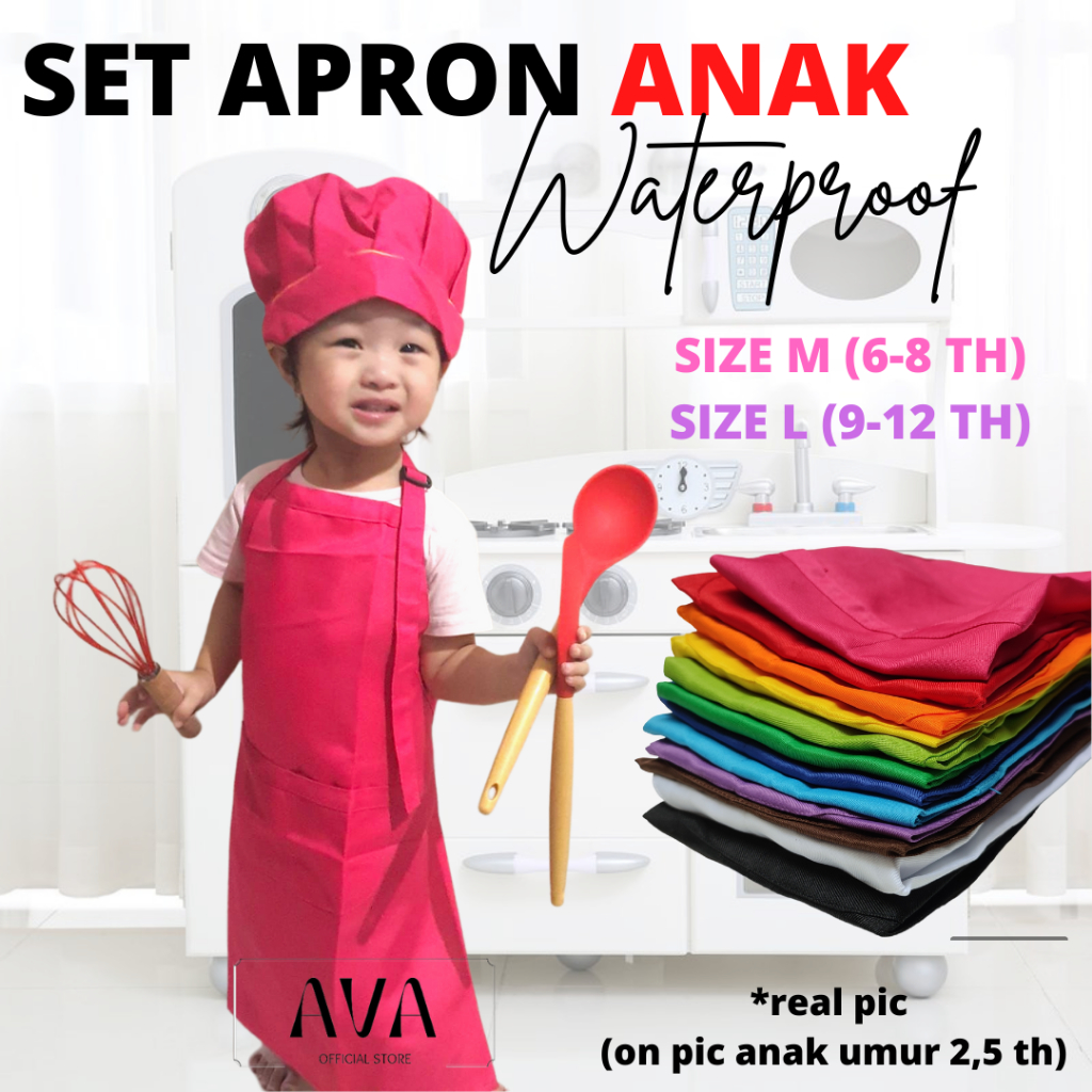 Jual Set Apron Anak / Set Celemek Anak dan Topi / Set Apron Celemek