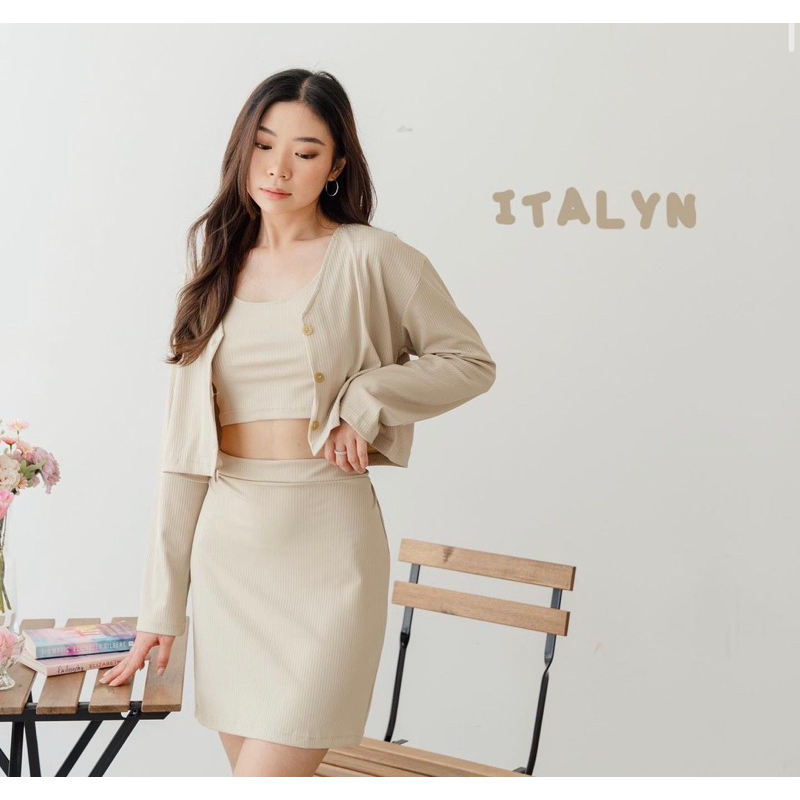 Jual 3in1 SETELAN ITALYN ATASAN TANKTOP ROK MINI CARDIGAN OUTER EC 9206 ...