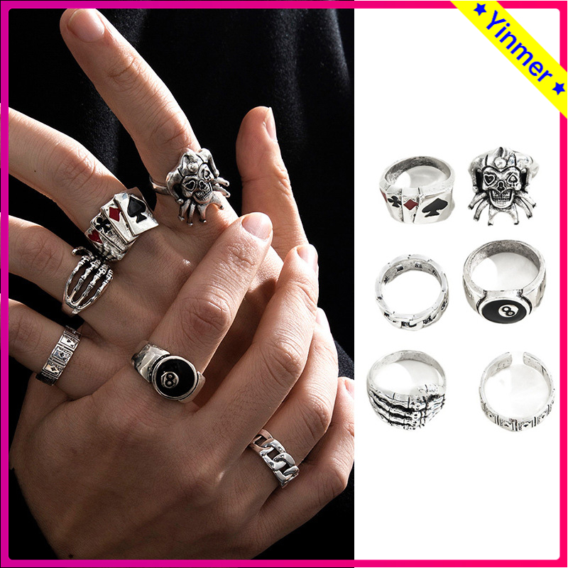 Jual COD 6pcs/Set Cincin Unisex Punk Knuckle Desain Ukiran Geometri