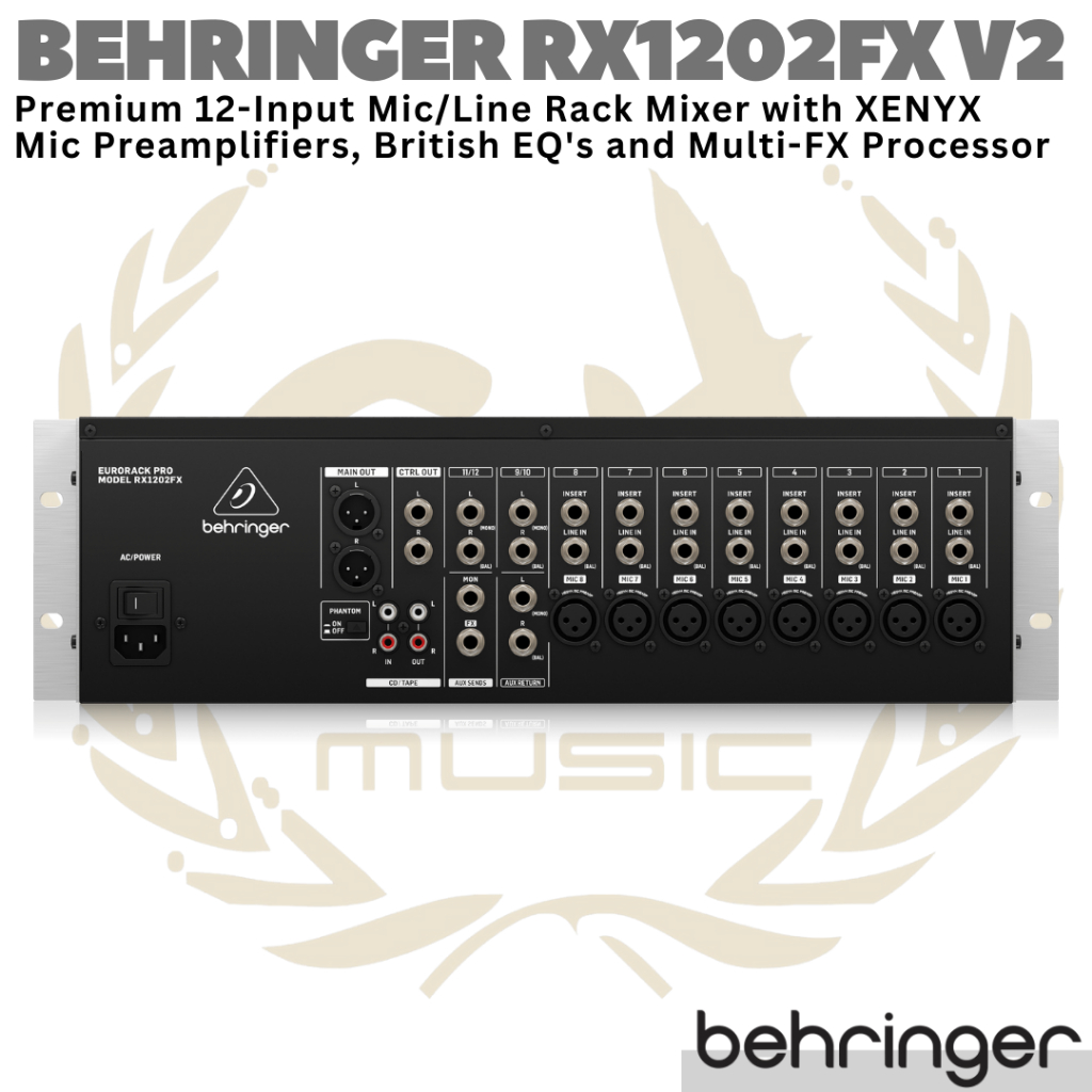 Behringer RX1202FX 12Ch Microphone Line Rack Mixer, Preamps – - High Voltage Shopping